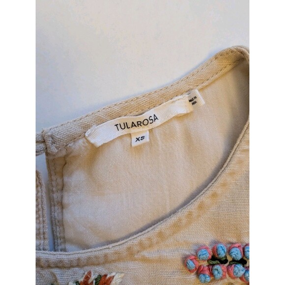 TULAROSA Floral Linen Blend Mini Dress Sz XS Peasant Cottage Boho Chic Coquette - Picture 6 of 14